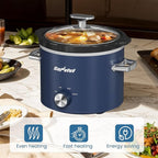 Sunvivipro 2QT Small Slow Cooker with Removable Ceramic Pot, Food Warmer with 3 Heating Settings & Dishwasher Safe Glass Lid, Blue
