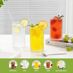 16oz Clear Hobnail Drinking Glasses with Straws Set of 12, Highball Glasses Cups, Kitchen Water Glasses Cup, for Cocktail, Juice, Whiskey, Milk and Various Mixed Drinks