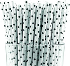 Pack of 150 Black Polka Dot Biodegradable 4-Ply Paper Drinking Straws (Compostable, Non-toxic, BPA-free)