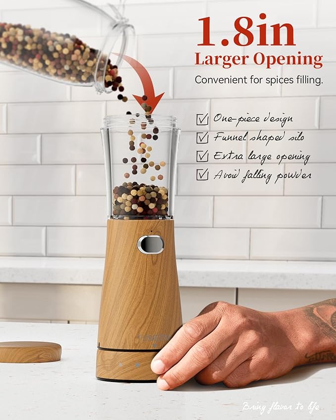 Electric Salt and Pepper Grinder Set with Storage Base, Stainless Steel Rechargeable Salt and Pepper Grinder Set with 4.5 oz Large Capacity, 1.8" Wide Mouth, Adjustable Coarseness, Ideal for Kitchen