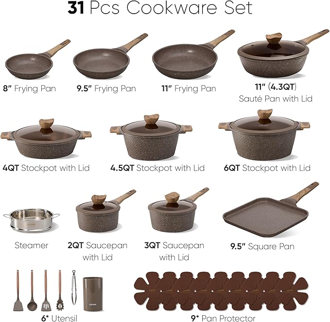 CAROTE 31pcs Pots and Pans Set Non Stick, Cookware Set Pots and Pans Induction Cook Ware, Nonstick Kitchen Cooking, PFOA Free