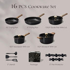 CAROTE Ceramic Cookware Set Nonstick, 16pcs Pots and Pans Set Nonstick, Non-Toxic & PFAS-Free, Dishwasher, RV/Camping Cookware Set, Cooking Pots with Lids, Charcoal Black