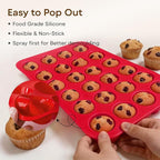 Silicone Muffin Pans for Baking Nonstick 2 Pcs, 24 Cup Mini Cupcake Pan, Food-Grade Silicone Baking Molds for Cupcakes, Freezer, Red