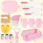 28PCS Toddler Knife Set - Kids Knifes for Real Cooking, Wooden Kids Kitchen Knife Set with Gloves Cutting Board Crinkle Cutters Kid Safe Knives, Toddlers Kitchen Tools (Crocodile 16PCS Set)