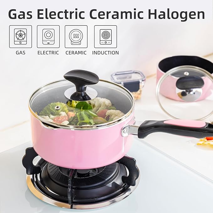 Nonstick Saucepan Set with Lid, Non Stick 1Qt & 2Qt & 3Qt Sauce Pan Set with Glass Lid Small Pot for Home Kitchen