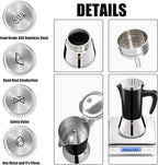 6 Cup Thickened 304 Stainless Steel Moka Pot Stovetop Espresso Maker Cafeteras Italian Percolator Espress Makers Capable Greca Mocha Coffee Machine for Induction Home and Camping 300ml 10oz