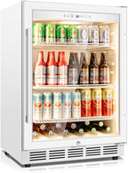 Tylza Beverage Refrigerator 24 Inch, Under Counter/Freestanding Drink Fridge, 190 Cans Beverage Cooler with Glass Door, Reversible Door, Low Noise, Quick Cooling - for Beer, Soda, ETC, White