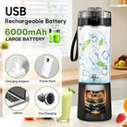MIAOKE 2026 Upgrade 700 ML Portable Smoothie Blender, Rechargeable Personal Blende, Contains both Automatic and Pulse Functions, with Travel Cup and Lid, 6 Sharp Blades, Mixer Blender Machine Black