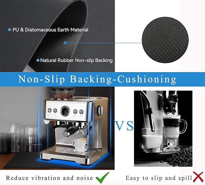 Coffee Mat for Countertops ,Coffee Bar Accessories Fit Under Coffee Maker Espresso Machine, Absorbent Hide Stain Rubber Mat for Countertop ,Dish Drying Mat for Kitchen Counter (Dark Gray, 17"x31.5")