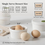 DOWAN Ramekins with lids 4 oz, Creme Brulee Ramiken Oven Safe, Ceramic Baking Bowls Souffle Dishes, Custard Cups Charcuterie Boards Bowls Dipping Sauces, Set of 6, White