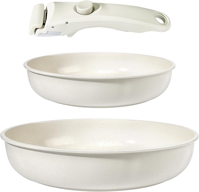GiPP Non Stick Frying Pans Set Removable Handle, Oven Safe Nonstick Fry Pan Skillets with Detachable Handle, Granite Coating Healthy Cooking Compatible with All Stovetops, PFOA Free, RV Cookware set