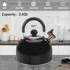 Tea Kettle,Whistling Tea Kettle Stovetop 2.6 Quart, Tea Pots for Stove Top Food Grade Stainless Steel,Wood Pattern Handle(Black),With Anti Scald Towel