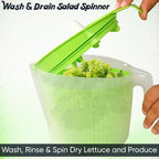 Home-X Salad Spinner with Pouring Spout – Lettuce Spinner and Vegetable Washer with Removable Strainer Basket – BPA-Free Salad Strainer for Drying Fresh Greens, Spinach, and Veggies