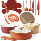 CAROTE 22 Pcs Ceramic Cookware Set Detachable Handle, Pots and Pans Set Non Stick, Non Toxic Induction Kitchen Cookware Removable Handles, Oven Safe, Stackable RV/Camping Cooking Set, Multi-Color