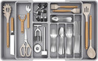 Lifewit Utensil Organizer for Kitchen Drawer, Expandable Cooking Silverware Tray, Adjustable Cutlery Flatware Holder, Plastic Spatula Tools Storage Divider, 21.3- 36 x 16.9", Gray