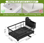 Kmiectse Dish Drying Rack - Space-Saving Small Dish Rack for Kitchen Counter, Rust-Resistant Kitchen Drying Rack, Compact Dish Drainer Organizer with Utensil Holder for Home Kitchen, Black