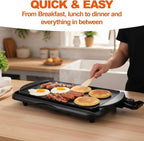 20" Electric Griddle, Ceramic Non-Stick Baking Pan Attemperation Griddle, 1400W Family-Sized Electric Skillet Extra Large Surface and Adjustable Temperature, Slide-Out Drip Tray, Black