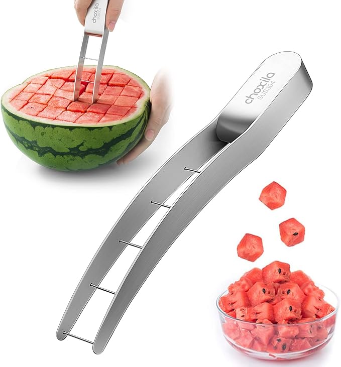 Watermelon Cutter Slicer,Stainless Steel Watermelon Cube Cutter Quickly Safe Watermelon Knife,Fun Fruit Knives Salad Melon Baller for Kitchen Gadget