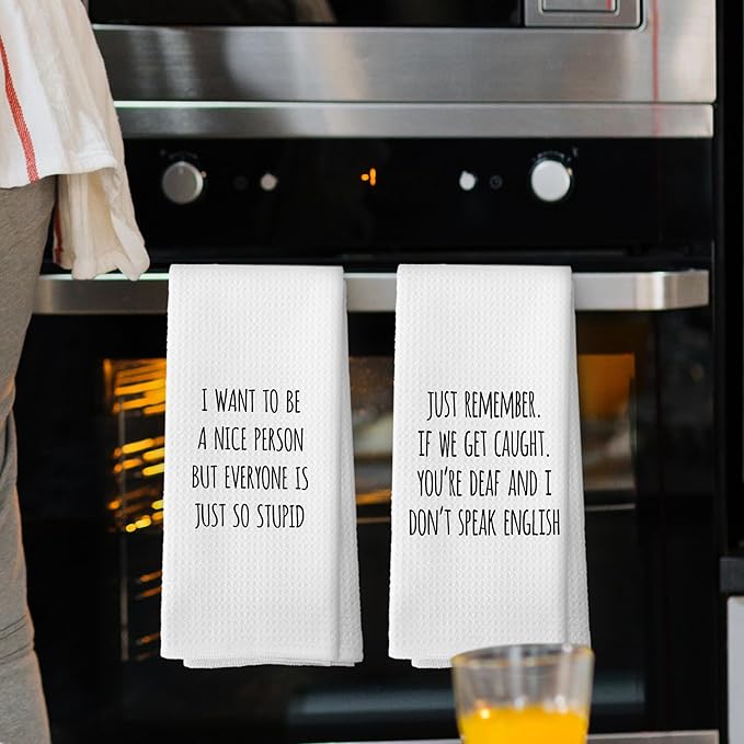 Sarcastic Humorous Kitchen Towels Set of 2, Sarcasm Towels Adult Humor Funny Hand Towel, Sarcastic Gifts for Women Decorative Tea Towel Dish Towels 16x24 Inch