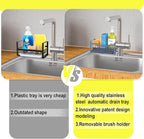 Maifan Stainless Steel Kitchen Sink Caddy Organizer with Auto Drain Tray, Sponge Holder for Countertop Storage Grey Blue