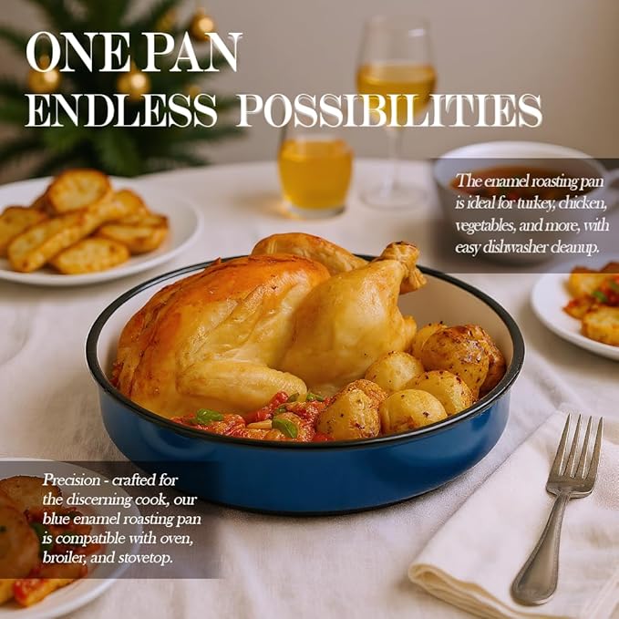 3-Pack Enamel Roasting & Baking Pan Set 10/12/14 Inch Round Deep Cake Pans for Turkey Pizza Casseroles Desserts Oven & Dishwasher High Temperature Resistance Baking Dishes Gifts for Mom Wife Christmas