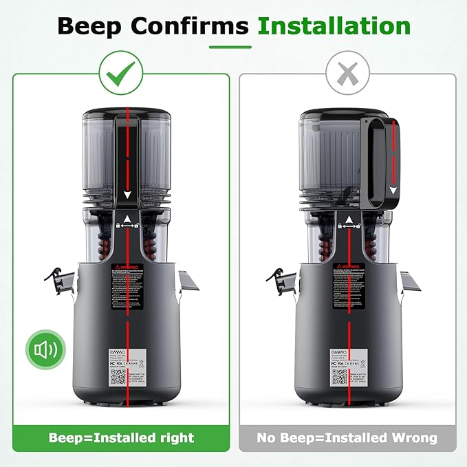 OMMO Cold Press Juicer Machines: 5.1" Wide Feed Chute Slow Masticating Juicer for Whole Fruits & Vegetables, Easy to Clean, High Juice Yield, BPA Free, Grey