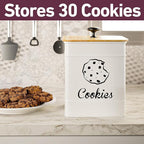 Cookie Jar with Airtight Lid - 1 Gallon - 6"D x 8"H White Iron Cookie Tin with Bamboo Lid - Large Cookie Jars with Lids Airtight - Farmhouse Cookie Jars for Kitchen Counter Decorative - Cookies Jar