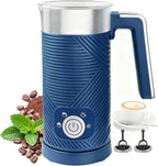 Electric Milk Frother and Steamer, 4-in-1 Milk Steamer with Wood Elements Design, Automatic Hot & Cold Foam Maker for Latte, Cappuccinos, Macchiato, Milk Warmer (blue)