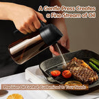 YARRAMATE 2PCS 16oz/470ml Oil Sprayer for Cooking with Stickers, Food-Grade 2 in 1 Olive Oil Dispenser Bottle for Kitchen, Premium Dark AmberGlass Oil Bottle for Air Fryer, BBQ (Black & Green)