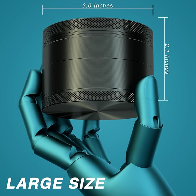 Grinder for Kitchen Spices, 3" Large Size Durable Aluminum Alloy Manual Spice Mills (Black)