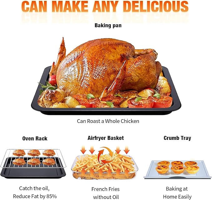 Geek Chef 16QT Air Fryer Toaster Oven, Convection Air Fryer Toaster Countertop Oven, with Bake, Toast, Broil and Warm Functions, Stainless Steel Electric Hot Oven Combo for Healthy Meals