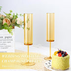 12 PCS Amber Glass Champagne Flutes 5.4 Oz Long Stem Champagne Flutes Plastic Acrylic Champagne Glasses Colored Sparkling Wine Glasses Reusable For Luxury Party Wedding Bar Birthday Use