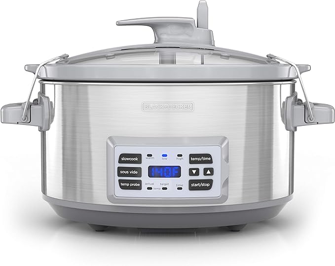 BLACK+DECKER 7-Quart Digital Slow Cooker, SCD7007SSD, Temperature Probe, Sous-Vide, Locking Lid, Removable Stoneware Crock