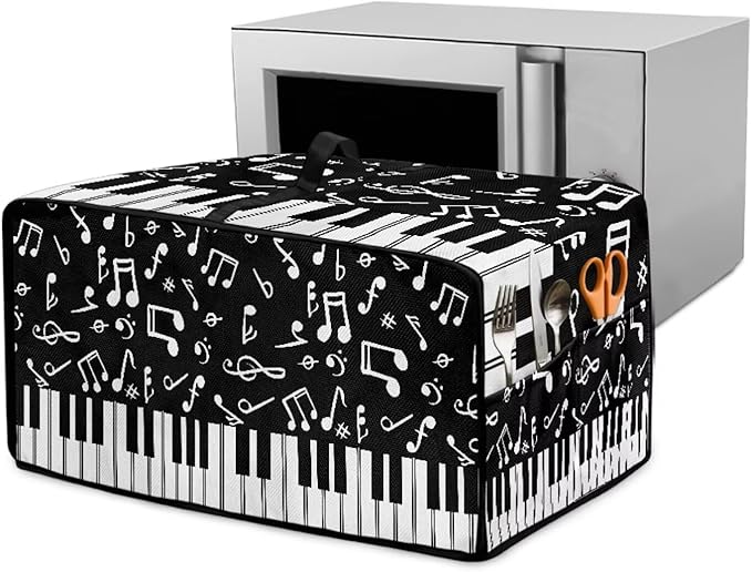 Piano Musical Notes Print Toaster Oven Dust-proof Cover, Heat-resistant Anti Fingerprint Microwave Oven Dust Cover, Kitchen Counter Accessory (Small-14.5 * 18.46 * 9 inches)