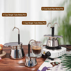 2 Cup Dual Pipe Moka Pot Stainless Steel Stovetop Espresso Maker Cafeteras Italian Percolator Espress Makers Capable Greca Mocha Coffee Machine for Induction Home 150ml 5.1oz