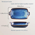 Ceramics Au Gratin baking Dishes Set of 2, Baking Tray Bake ware, 14.4oz Ramekins, for Pie Pan, Appetizer, Tart, Dessert, Quiche, Oven Small dish, individual dishes, Rectangular 9.8 Inch