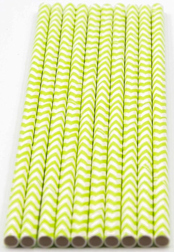 Pack of 900 Green Chevron Biodegradable 4-Ply Paper Drinking Straws (Compostable, Non-toxic, BPA-free)