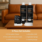 Furniture Clinic Large Leather Care Kit | Leather Cleaner + Conditioning Protection Cream for Furniture | Two 17oz Bottles + 1 Sponge & 1 Cloth | Restore Leather Couches, Car Seats, Jackets, & Boots