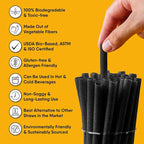 The Veggie Straws – 450 PCS of 4.75 Inches Unwrapped Black Biodegradable Drink Stirrers – Made of Vegetable Fibers, Best Cocktail Stirrers for Drinks of All Kinds