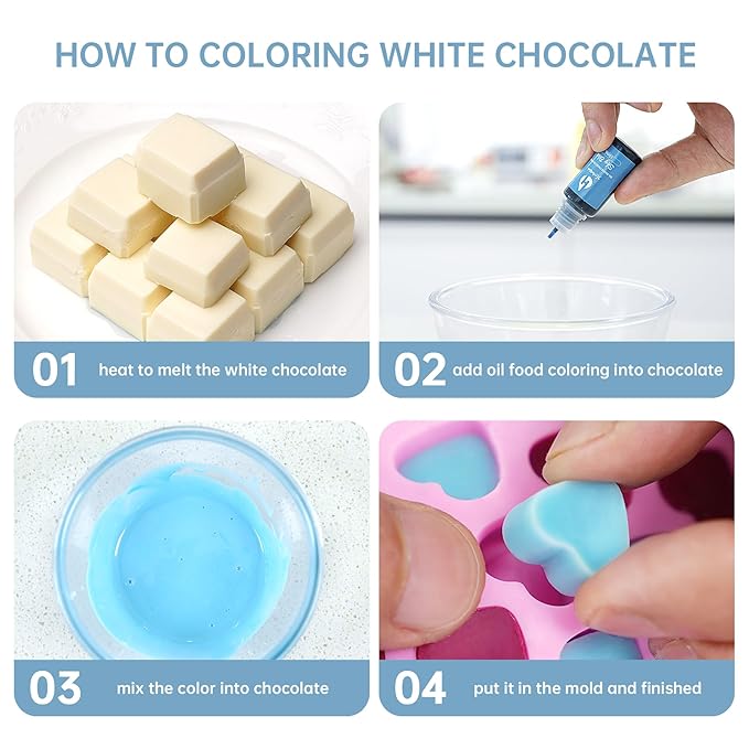 Oil Based Food Coloring for Chocolate 12 Colors x 10 ml Concentrated Oil Food Coloring for Melting Chocolate Candy Melts Cake Pops Strawberries