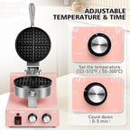 Commercial Waffle Maker for Restaurant, 110V Electric Waffle Maker w/Non-stick and 122–572°F Adjustable Temp, 1200W Profession Waffle Iron with Timer and Heavy Duty, Hotel Waffle Machine