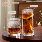 Moretoes Drinking Glasses, 12 Piece Crystal Glass Cups, Mixed Glassware Set, 6 Crystal Old Fashioned 10oz and 6 Highballs Glasses, Great for Cocktail, Whisky and Other Beverages