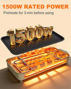 1500W Electric Indoor Grill, 3 in 1 Smokeless Korean Barbecue Grill with Net & Non-Stick Removable Plate and Velcro, Temperature Control & Dishwasher Safe, Smokeless Korean BBQ for Kitchen Party
