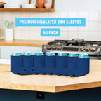 Blank Beer Can Cooler Sleeves (60-Pack) Soft Insulated Beer Can Coolies - HTV Friendly Blank Koolies in Bulk for Beer Cans & Bottles - Coolie Blanks for Vinyl Projects & Wedding Favors (Royal Blue)