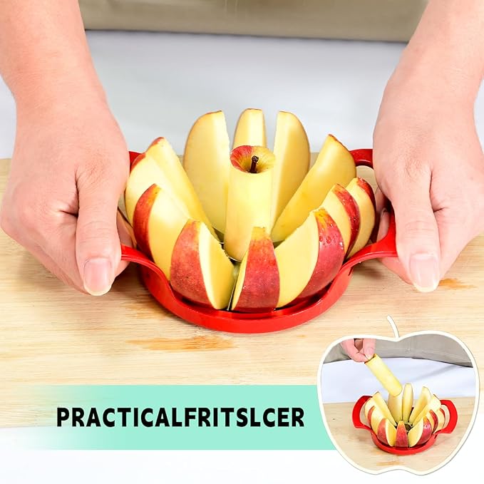 LIIGEMI Apple Slicer,12-Blade Extra Large Apple Corer, Heavy Duty Stainless Steel Apple Cutter and Divider，Easy to Use, Time-Saving（Red）