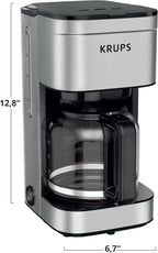 KRUPS Coffee Maker 10 Cups Simply Brew Stainless Steel Drip Coffee Maker, 900 Watts Coffee Filter, Drip Free, Dishwasher Safe Pot , Black & Silver