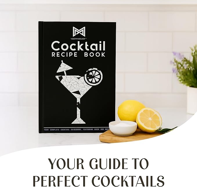 Modern Mixology 21-Piece Cocktail Shaker Set with Stand | Complete Cocktail Kit Gift Set | Top Bartender Gifts for Men & Women | Portable Bar Tools (Black, Brown Stand)
