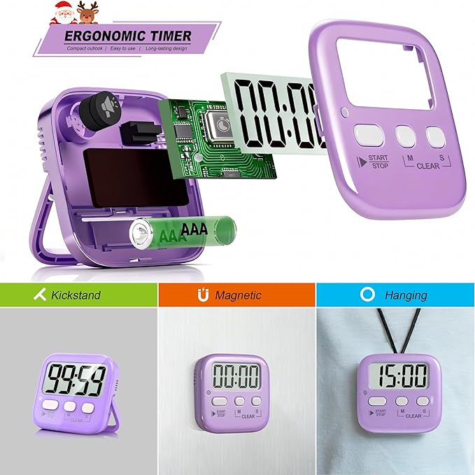 Antonki 2 Pack Digital Timer for Kids, Magnetic Countdown Kitchen Timers for Cooking, Egg, Classroom, Teacher, Exercise, Study, Oven - Battery Included