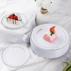 Goodluck 420Pieces silver Disposable Plates for 70 Guests, Plastic Plates for Party, Dinnerware Set of 70 Dinner and 70 Dessert Plates, 70 Spoons, 70 Forks, 70 Knives, 70 Cups