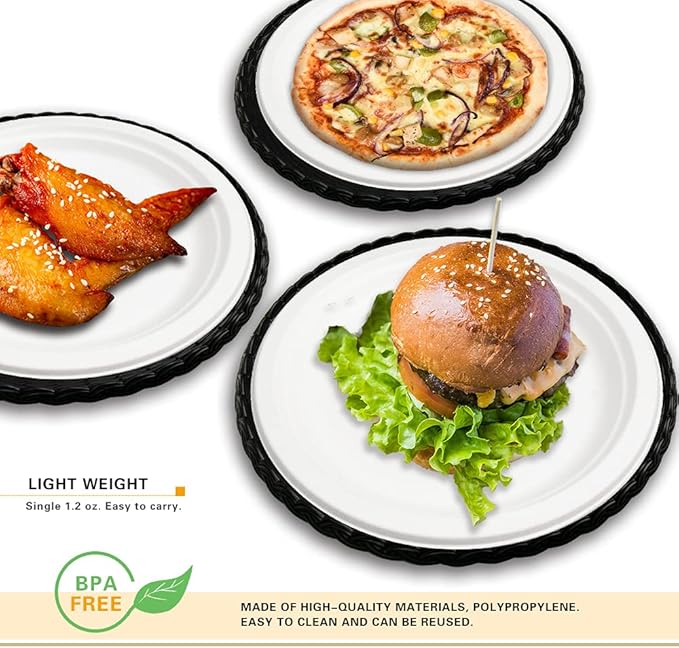 Paper Plate Holders, 8/12/24 Packs 9/10 Inch paper plate holders reusable Black Plastic Heavy Duty supports for Picnic Party Dinner